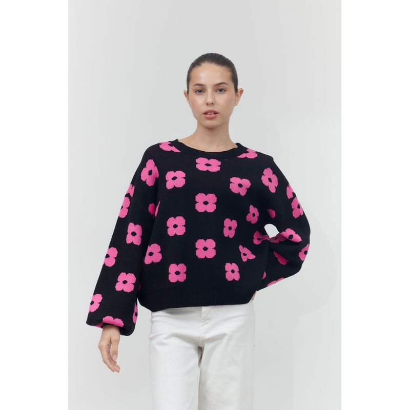 GUINDA - Sweater cuello redondo manga aglobada Loona Guinda