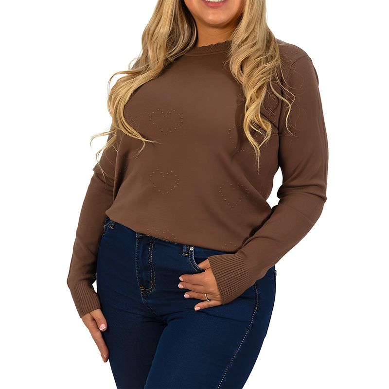 MPROPIA - Sweater mujer texturado colores corazones Extra linda