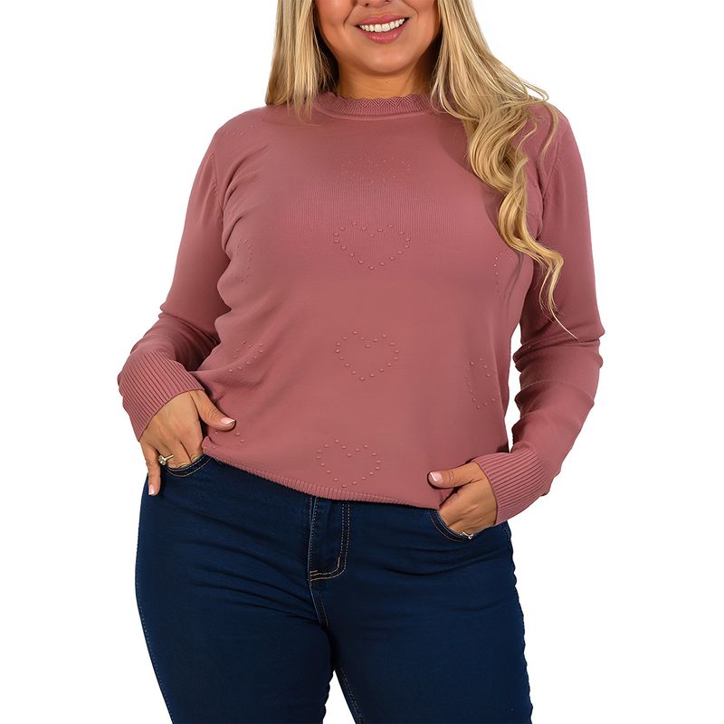 MPROPIA - Sweater mujer texturado colores corazones Extra linda