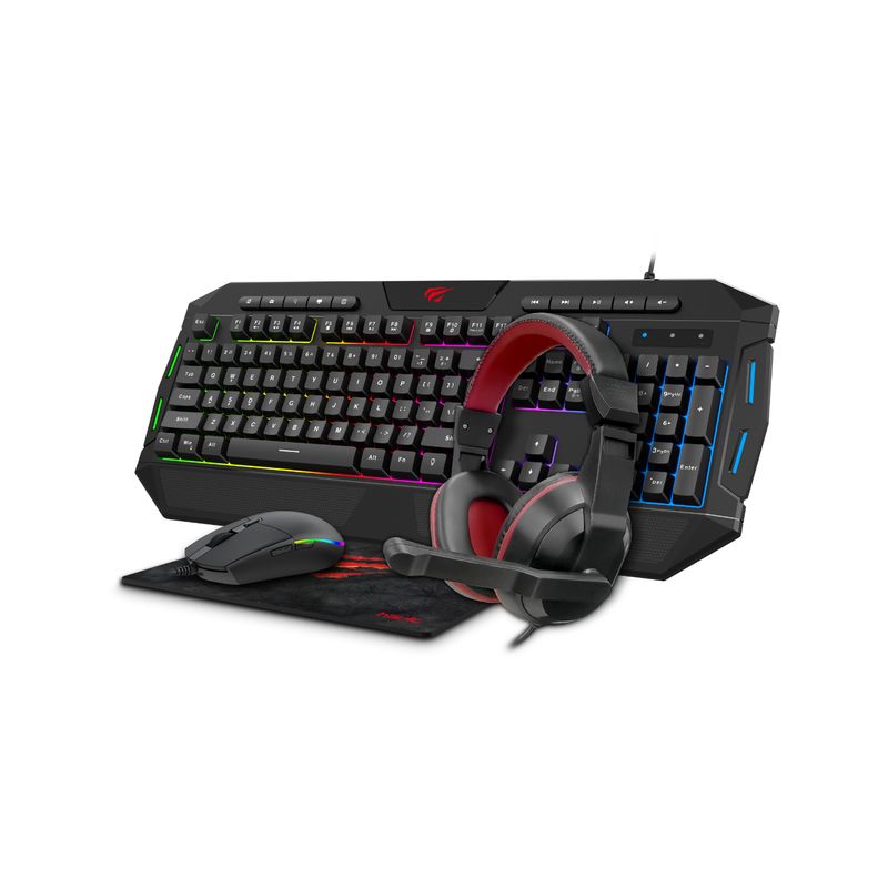 HAVIT - Kit Set Gamer con Teclado + Audífonos Over-ear con Micrófono + Mouse + Mousepad KB501CM Havit