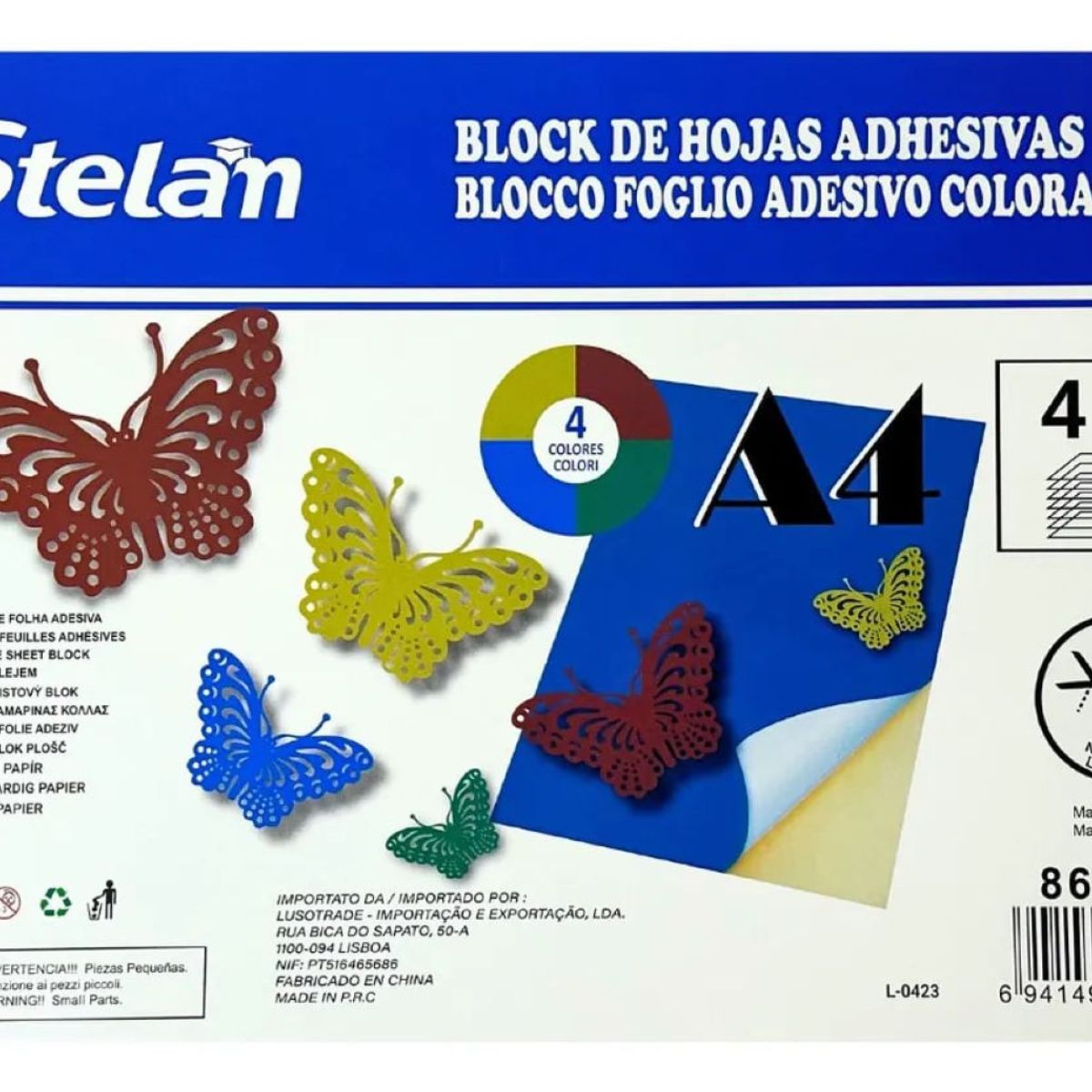 GENERICO - Block De Papel Adhesivo De Colores A4 De 4 Hojas De Colores