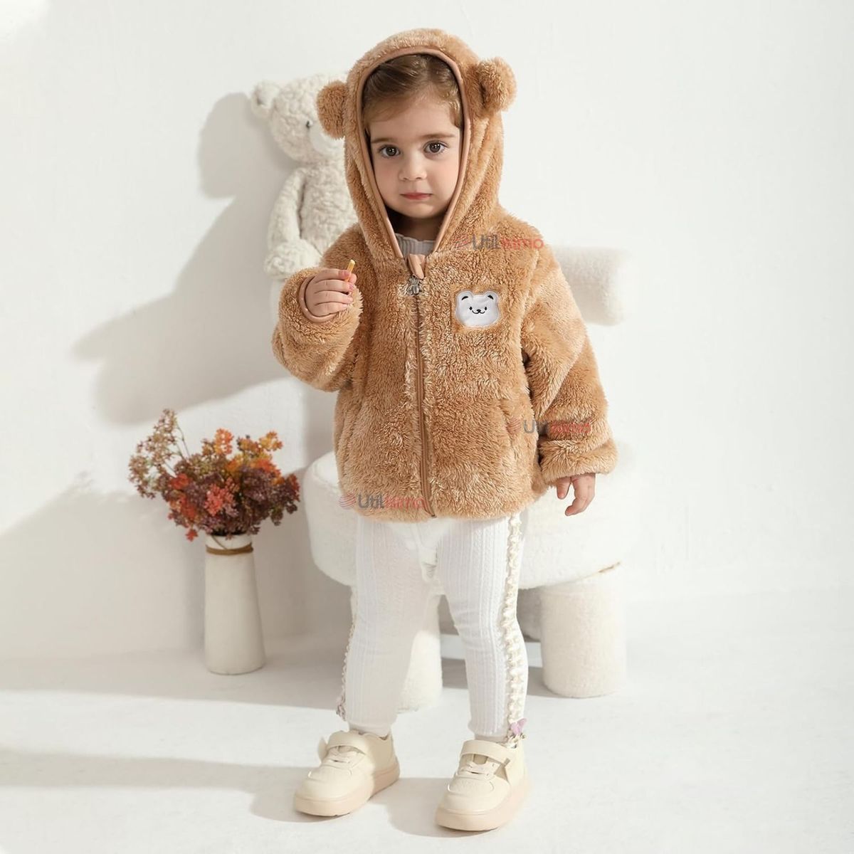 JUMP KIDS - Chaqueta Polar con Capucha Niña Animalitos Cafè
