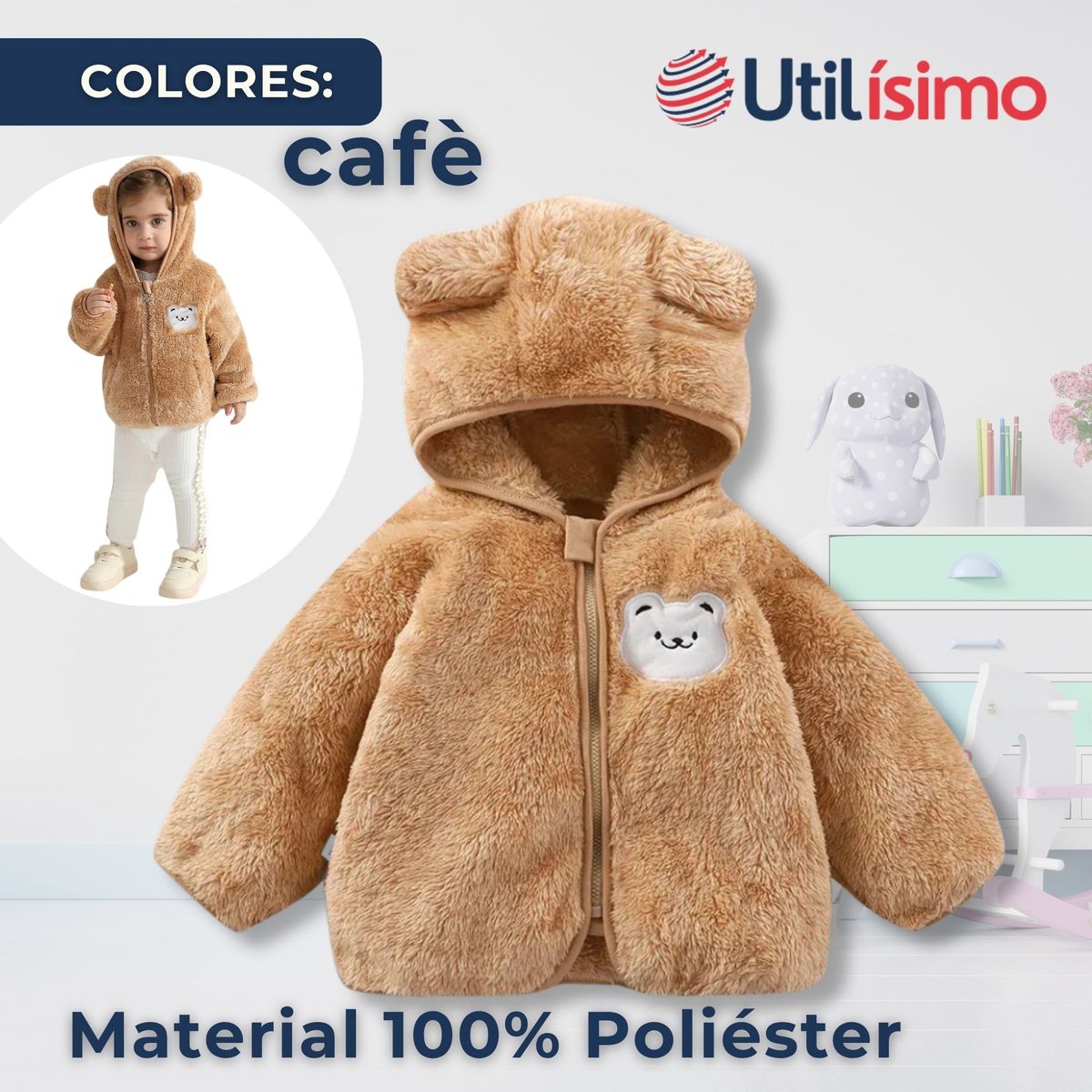 JUMP KIDS - Chaqueta Polar con Capucha Niña Animalitos Cafè