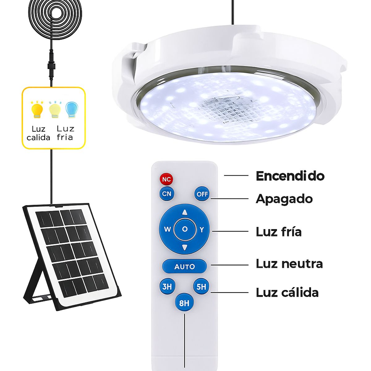 GENERICO - Lampara Plafon Redonda De Techo Con Panel Solar Foco 100w