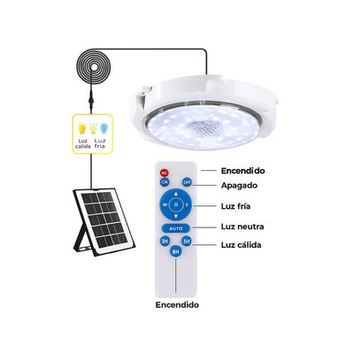 Imagen 2 del producto Lampara Plafon Redonda De Techo Con Panel Solar Foco 100w