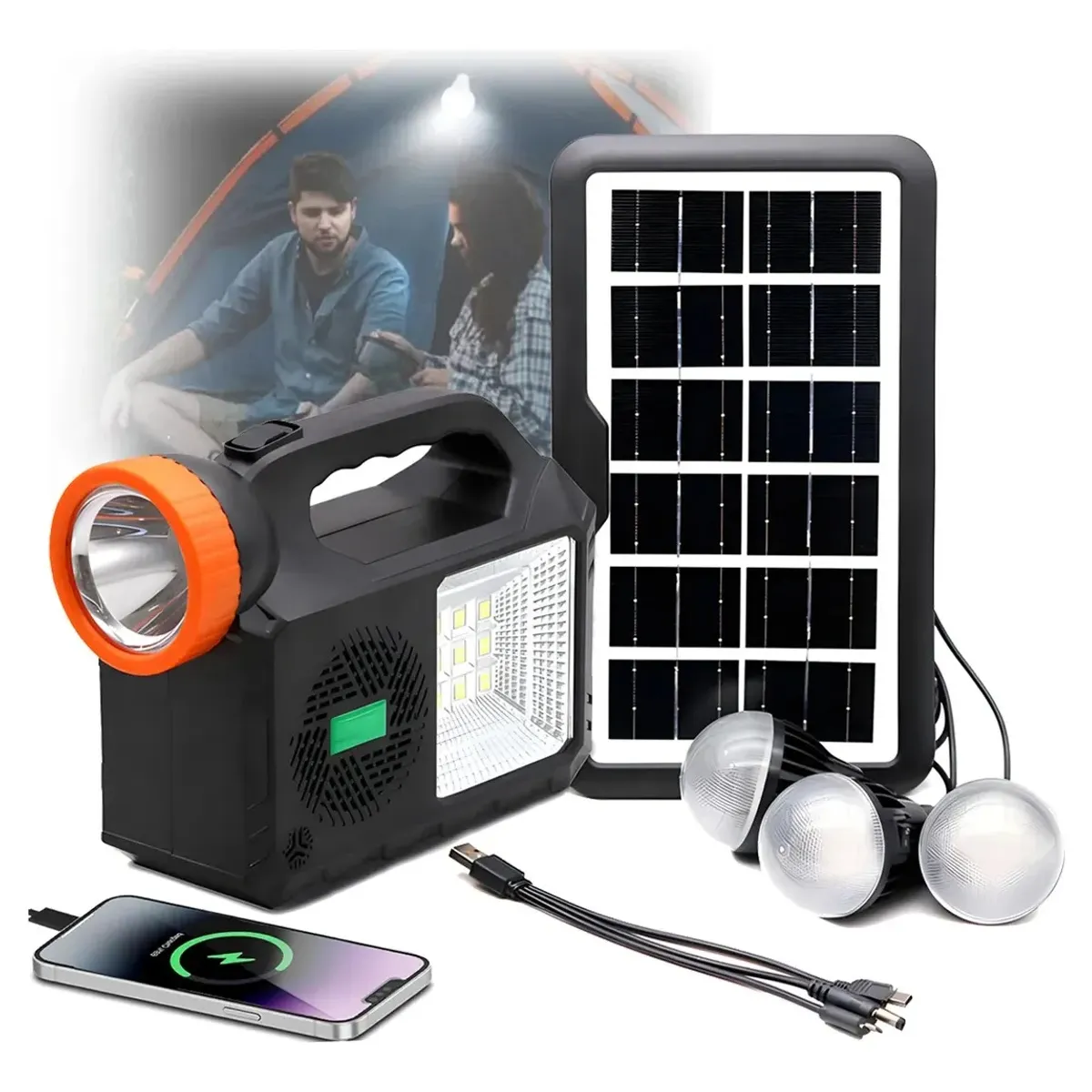 GENERICO - Kit Solar Con Radio-parlante- Foco Cargador 3 Ampolletas