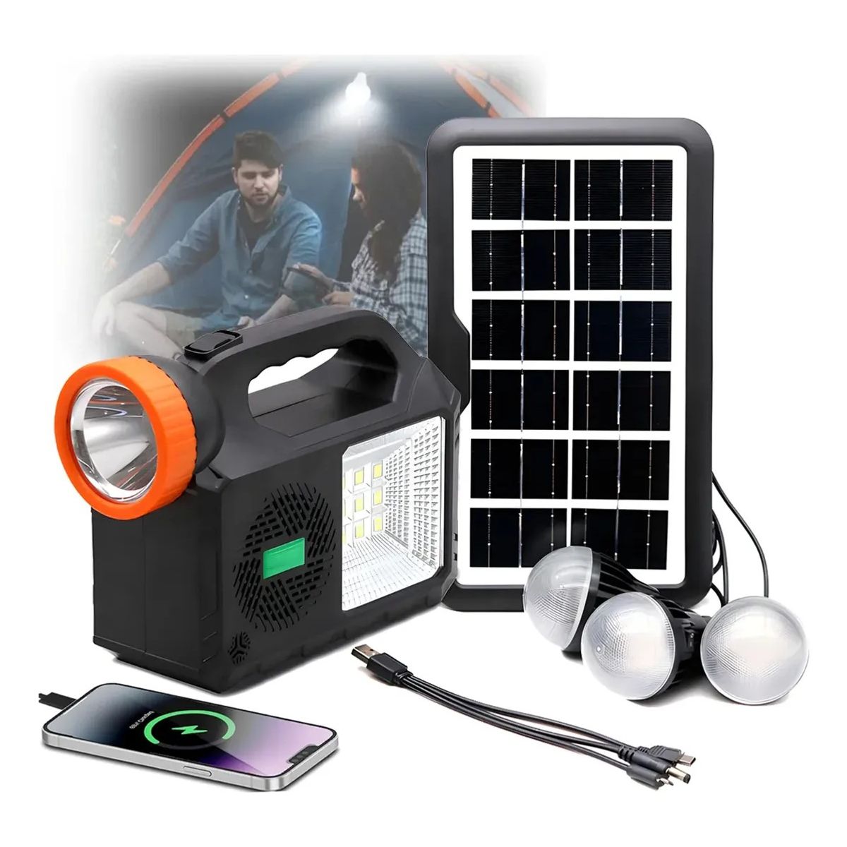 GENERICO - Kit Solar Con Radio-parlante- Foco Cargador 3 Ampolletas