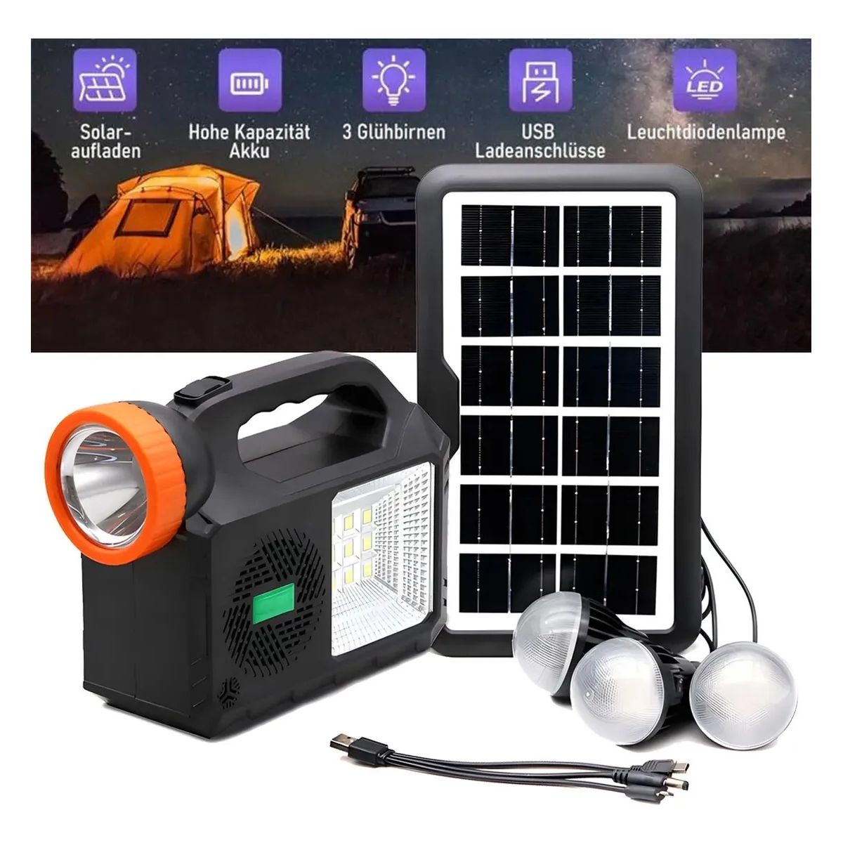 GENERICO - Kit Solar Con Parlante Linterna Foco Cargador - Radio