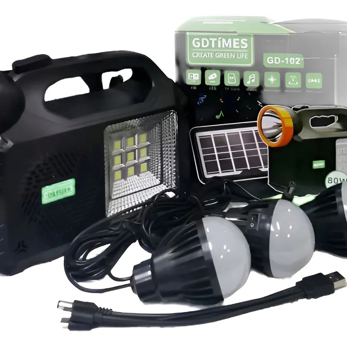 GENERICO - Kit Solar Con Parlante Linterna Foco Cargador - Radio