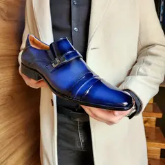 LEVURETT - Zapato Formal de Charol Azul Hombre