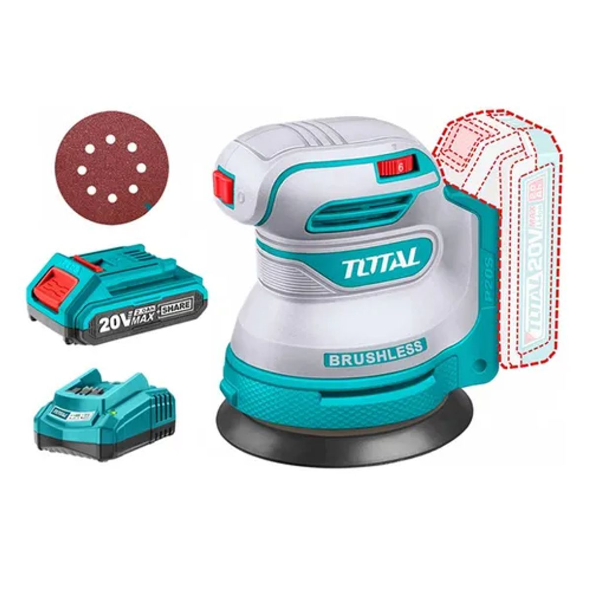 TOTAL TOOLS - Lijadora Roto Orbital 20v 125mm Bat + Carg Total Trosli2002