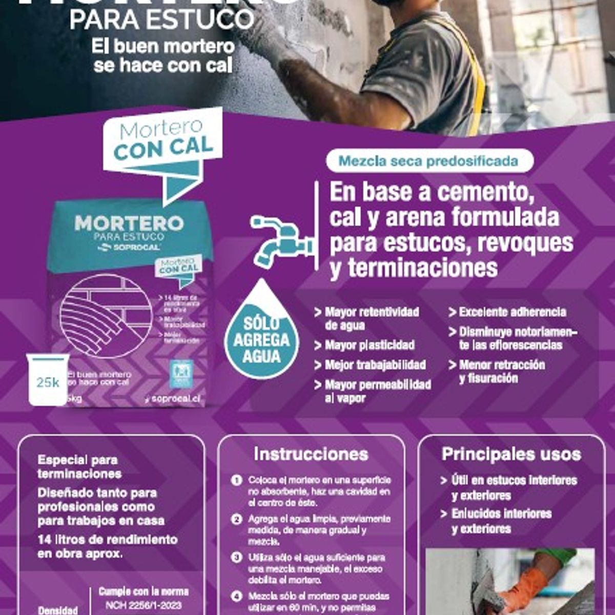 SOPROCAL - SOLO REGION METROPOLITANA  Mortero para Estuco con Cal Soprocal - 25 Kgs
