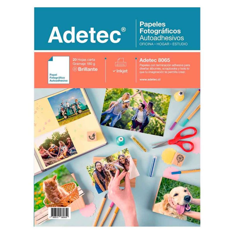 ADETEC - Papel Fotográfico Adhesivo Glossy Carta 180 g X 20 Hojas