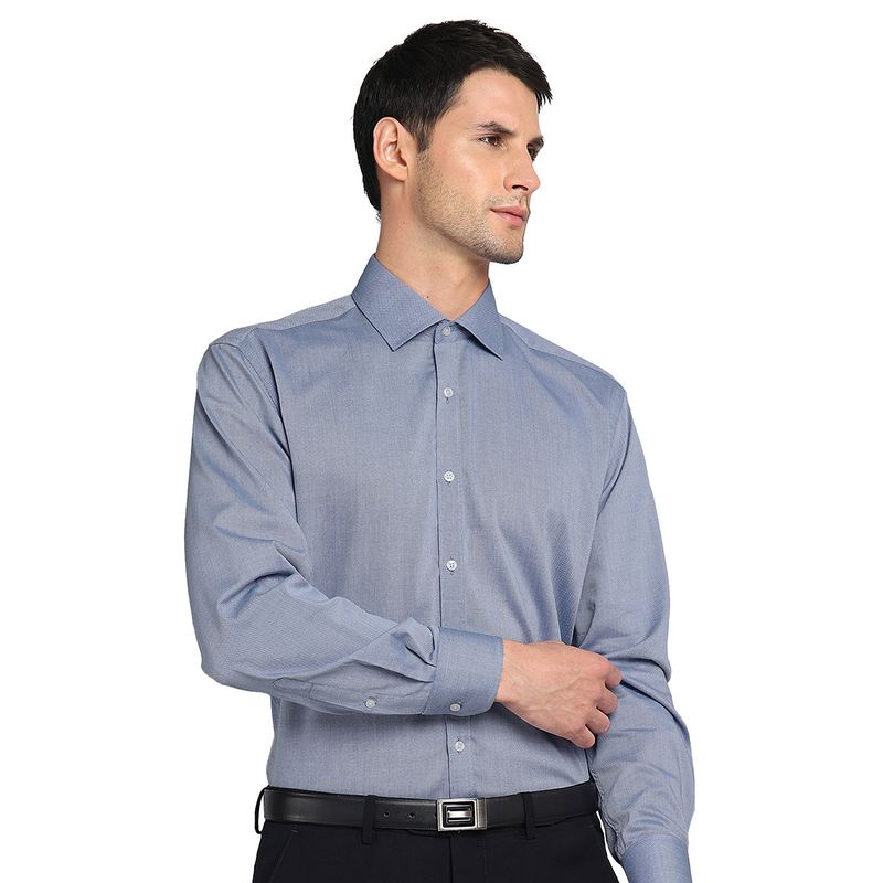 VAN HEUSEN - Camisa Slim Fit Cuadros Azul y Blanco Formal Cuello Italiano