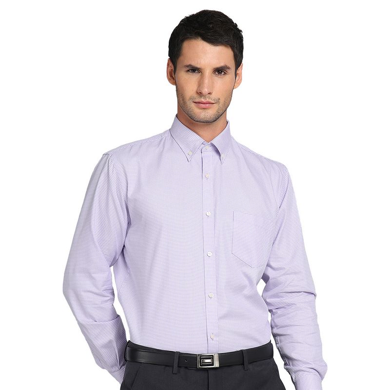 VAN HEUSEN - Camisa LIla y Blanco Cuadros Formal Tailored Fit Con Bolsillo