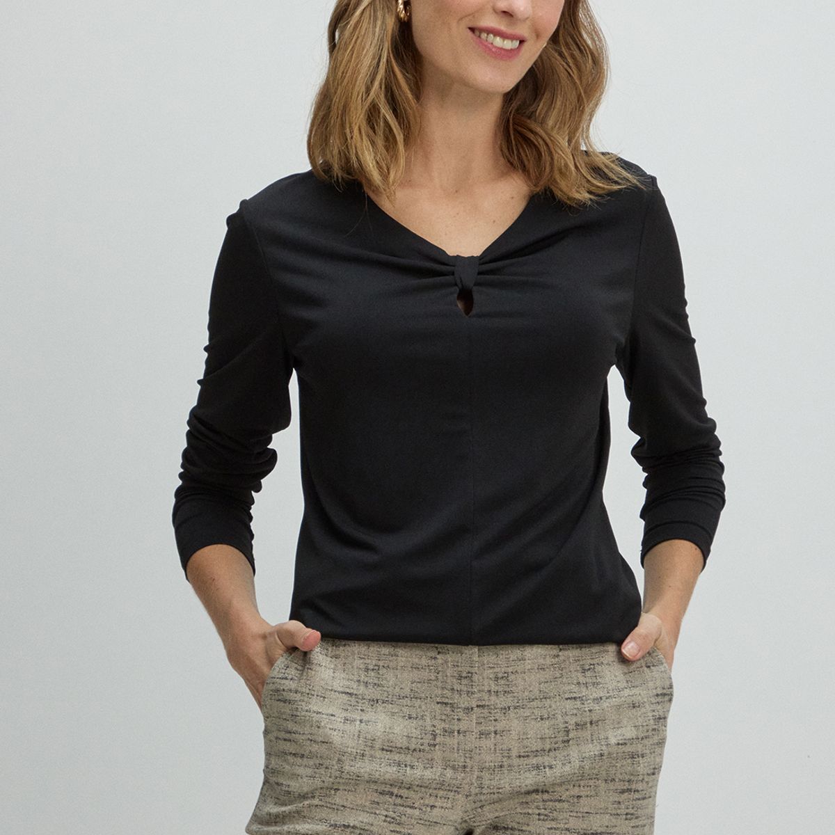 MA GRIFFE - Polera Manga Larga Mujer Negro Magriffe