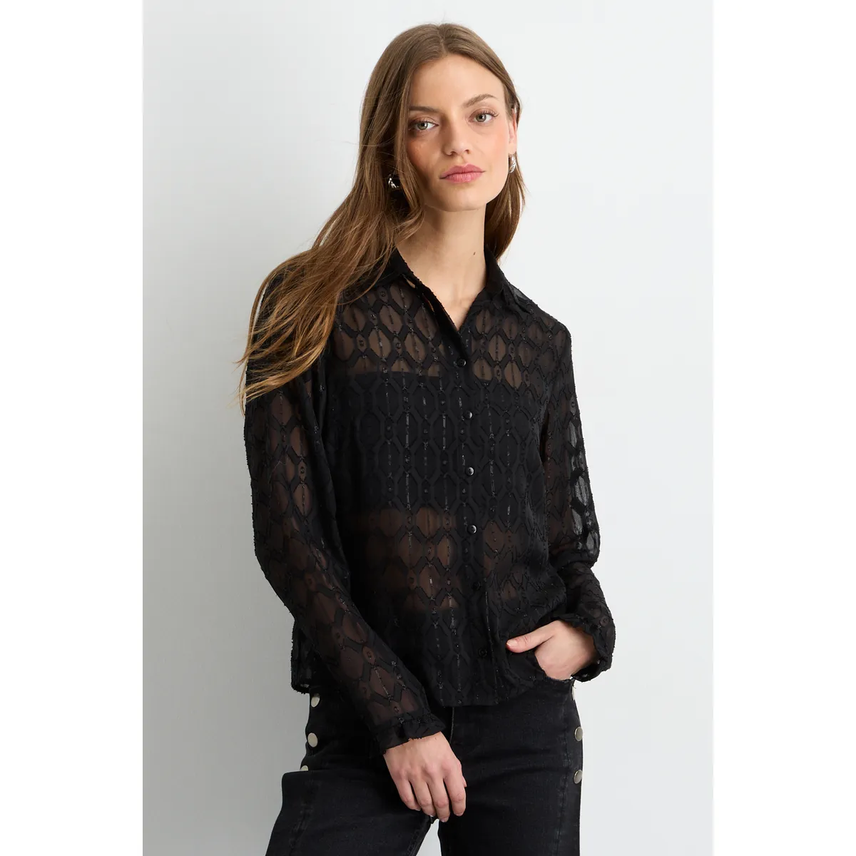 IO - Blusas Manga Larga Mujer Negro Io