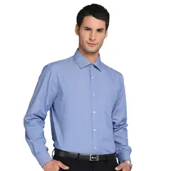 VAN HEUSEN - Camisa Formal a Rayas Celeste y Blanco Tailored Fit Cuello Italiano