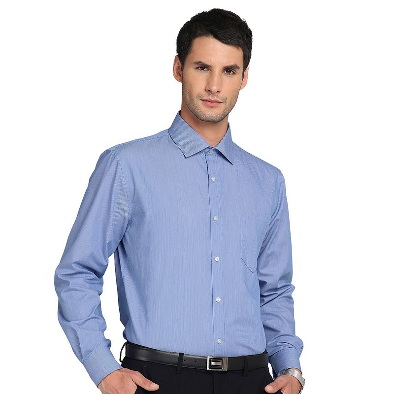 VAN HEUSEN - Camisa Formal a Rayas Celeste y Blanco Tailored Fit Cuello Italiano