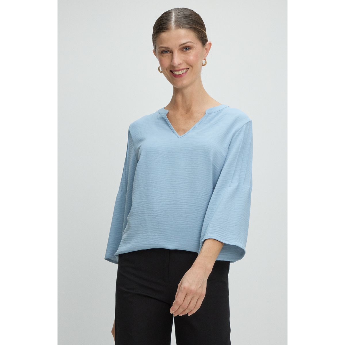 MA GRIFFE - Blusas Manga Larga Mujer Celeste Magriffe