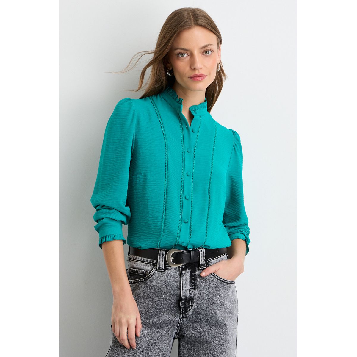 IO - Blusas Manga Larga Mujer Verde Io