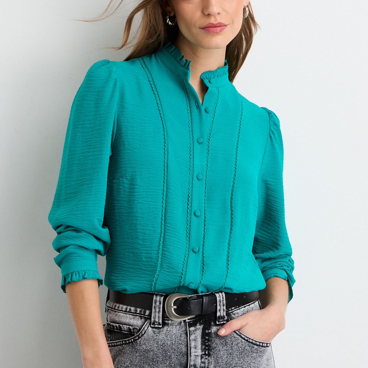 IO - Blusas Manga Larga Mujer Verde Io