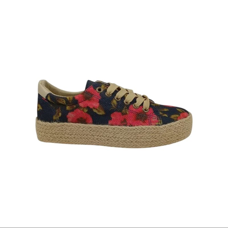 HERIEL - Zapatilla Roja Flores Plataforma
