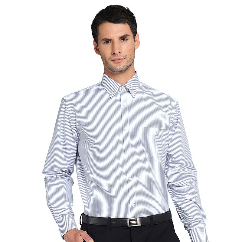 VAN HEUSEN - Camisa Formal a Rayas Blanco y Azul Tailored Fit Con Bolsillo
