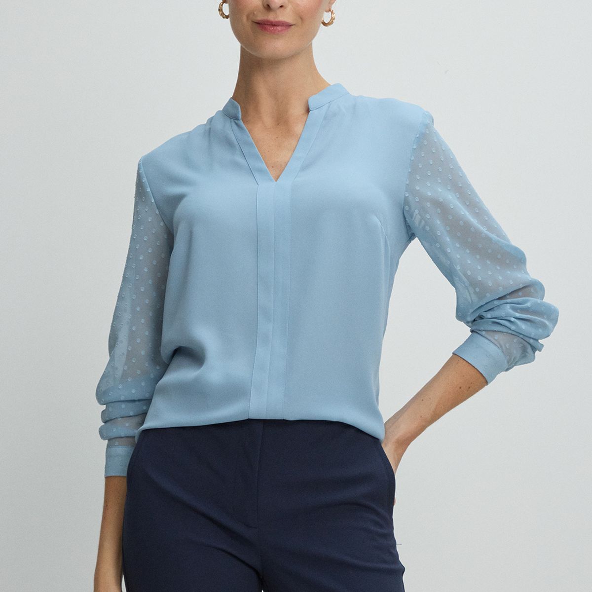 MA GRIFFE - Blusas Manga Larga Mujer Celeste Magriffe