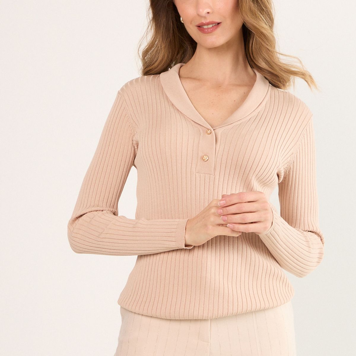 MA GRIFFE - Polera Manga Larga Mujer Beige Magriffe