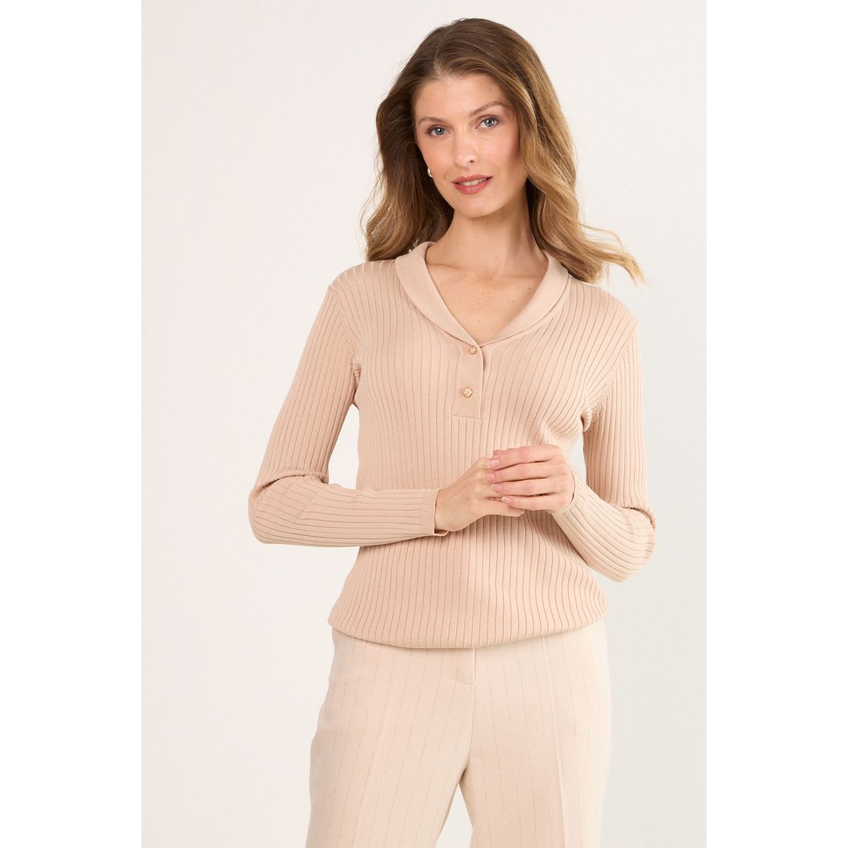 MA GRIFFE - Polera Manga Larga Mujer Beige Magriffe