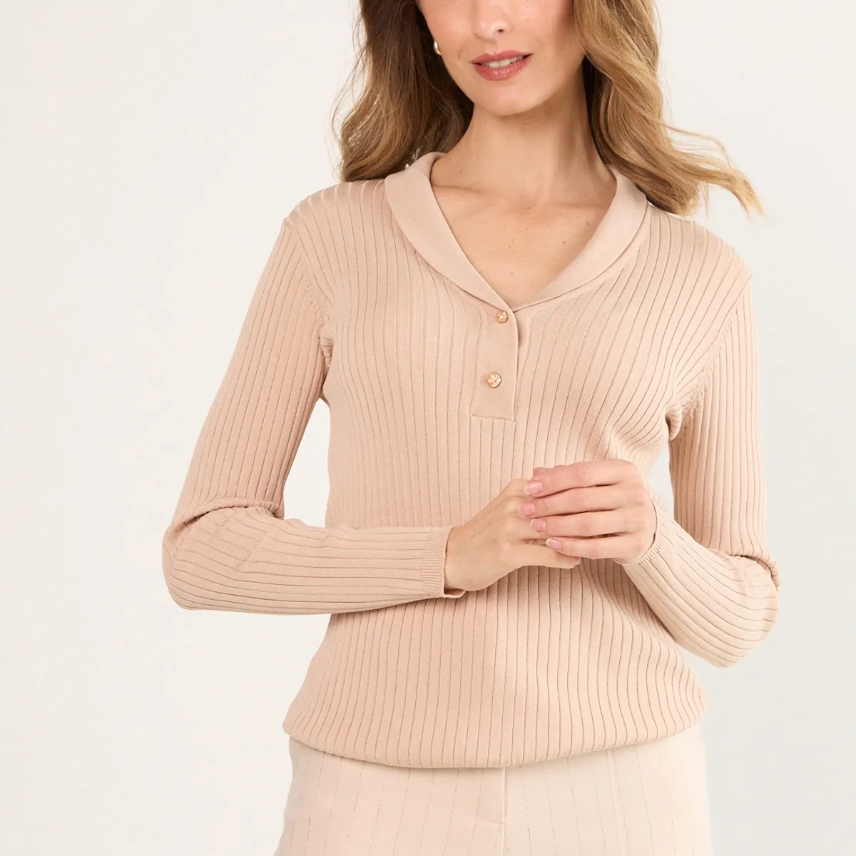 MA GRIFFE - Polera Manga Larga Mujer Beige Magriffe