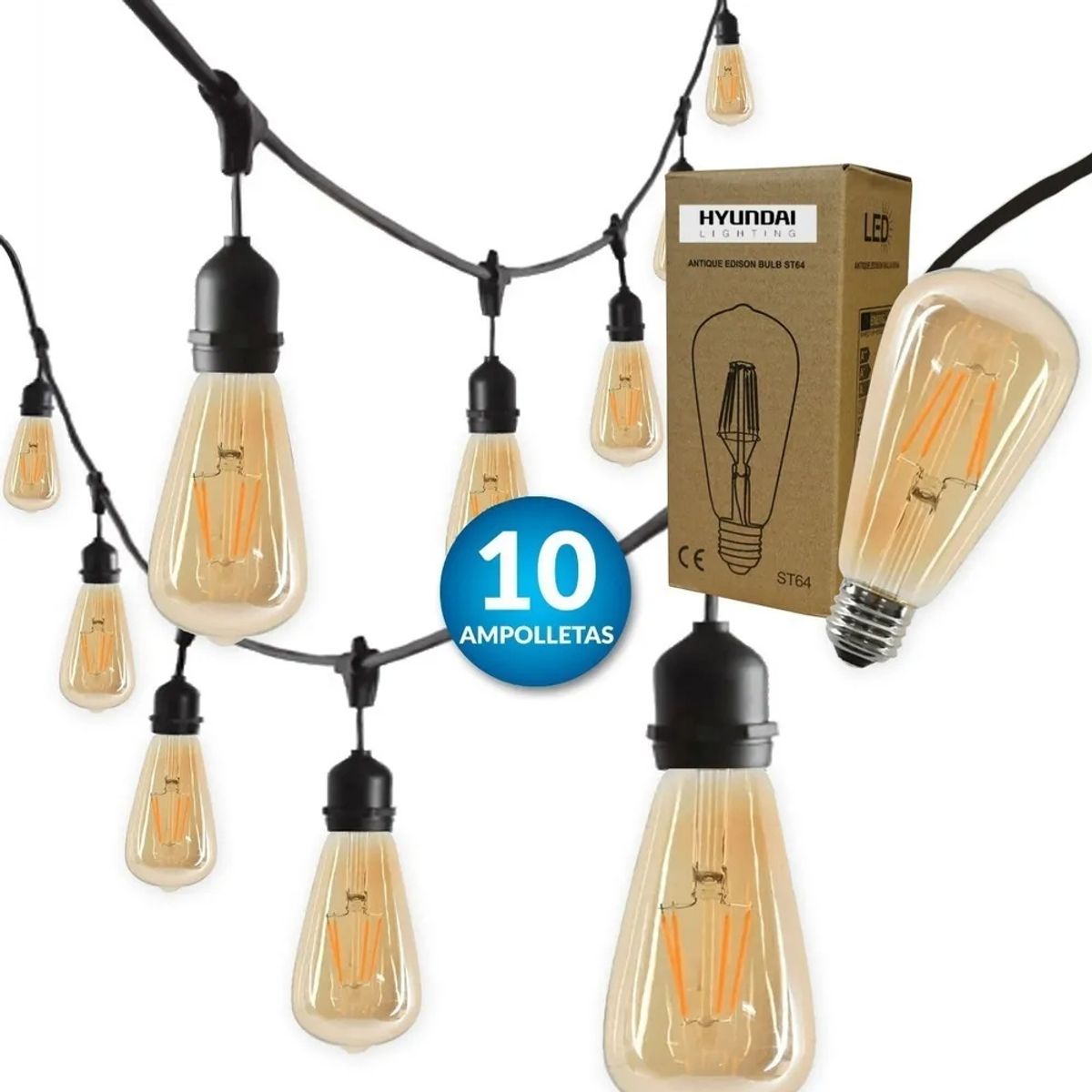 IRM - Luces solares 10 metros 10 ampolletas led exterior vintage jardin terraza impermeable pro Figoimport