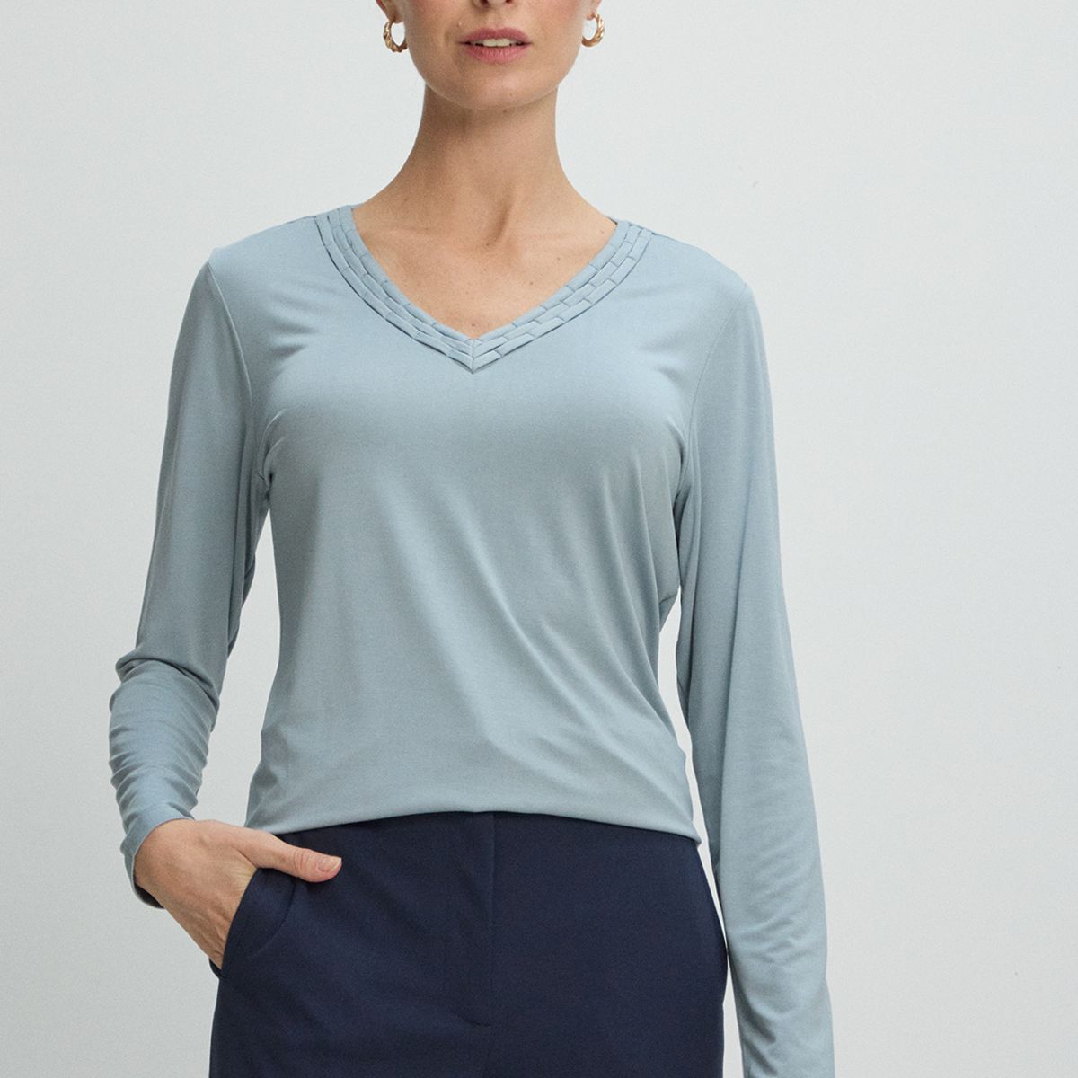 MA GRIFFE - Polera Manga Larga Mujer Celeste Magriffe