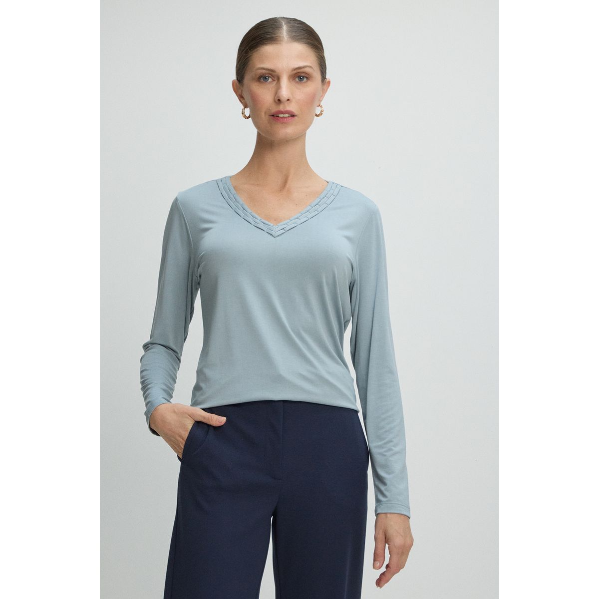 MA GRIFFE - Polera Manga Larga Mujer Celeste Magriffe