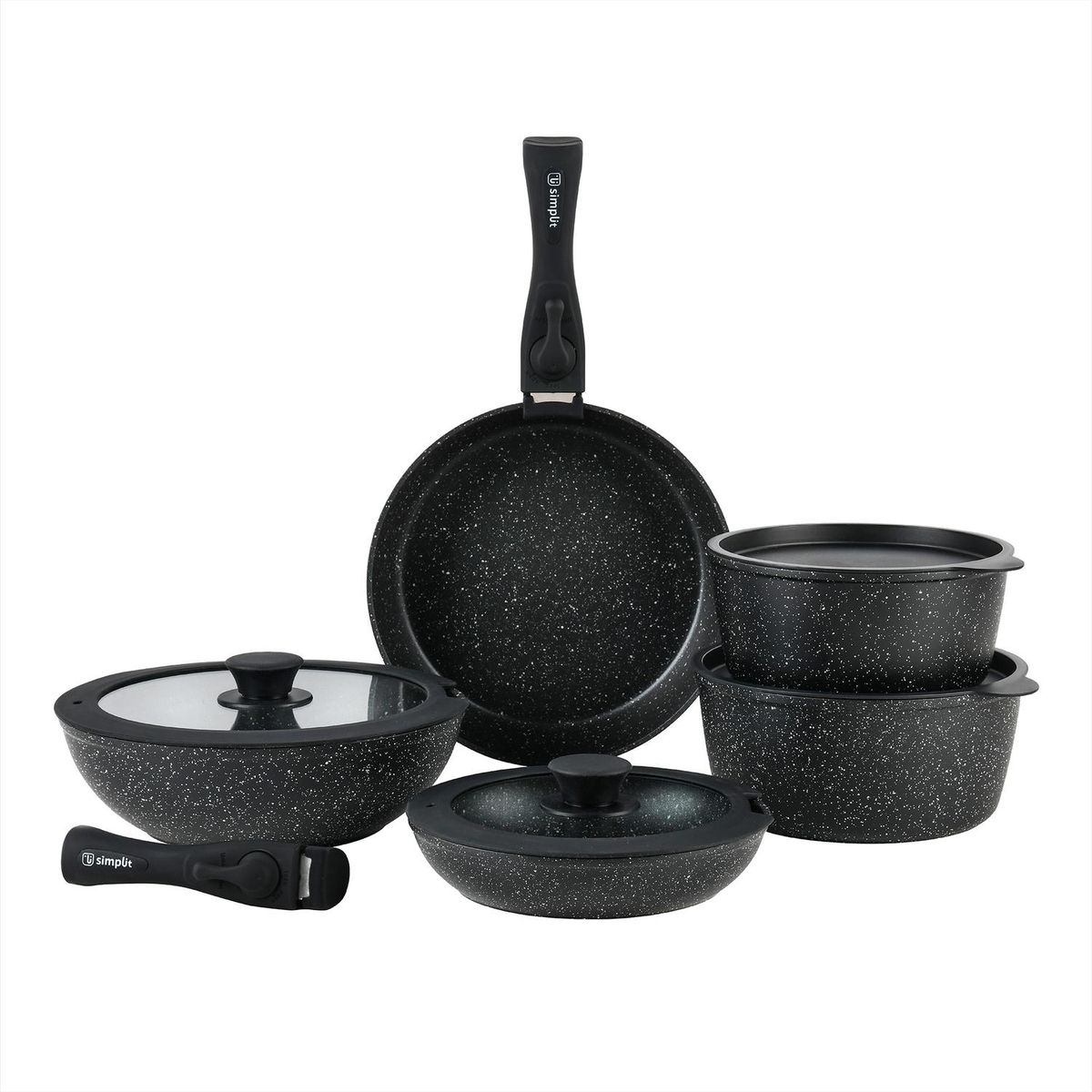 SIMPLIT - Batería de Cocina Antiadherente Oxford Granito 15pcs Simplit