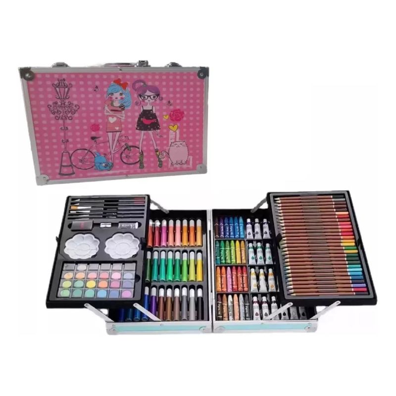 GENERICO - Set Arte 145 Piezas Rosa A Cuadros Con Borde Metal