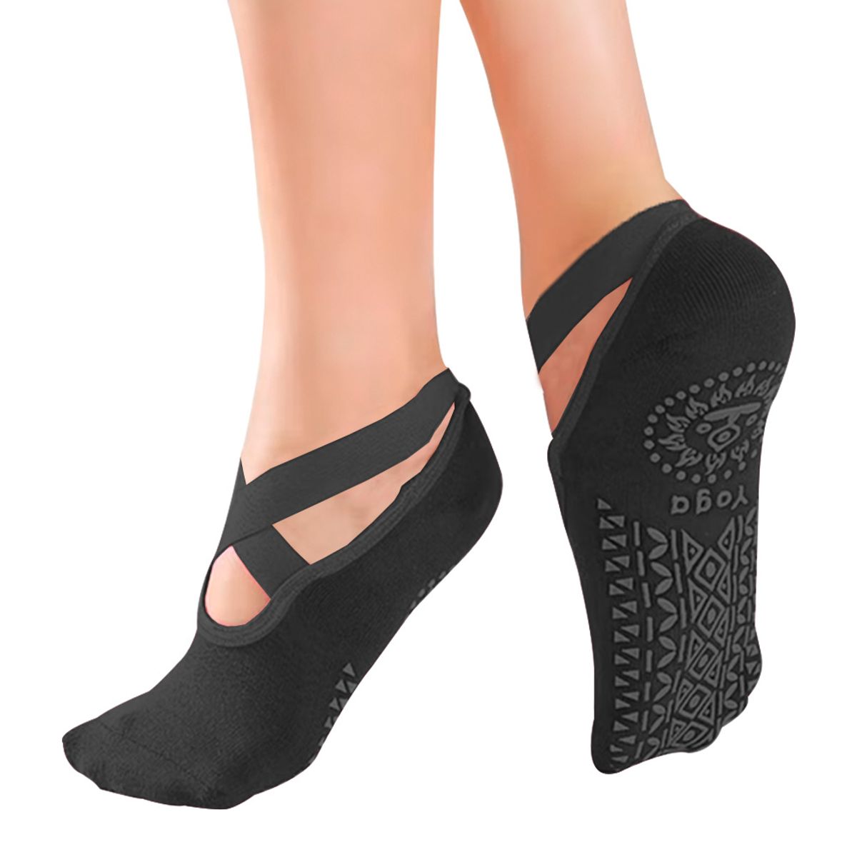 IMPOPLANET - CALCETINES DE YOGA PILATES ANTIDESLIZANTES NEGRO
