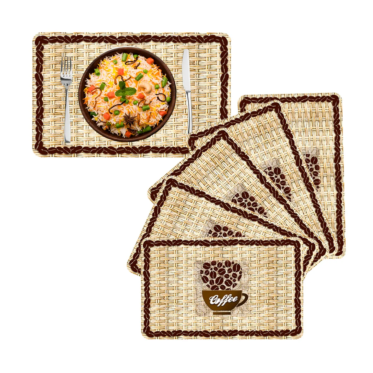 MERCAR RAY - Set 6 Individuales PVC de mesa Coffe Beans 40 x 25cm