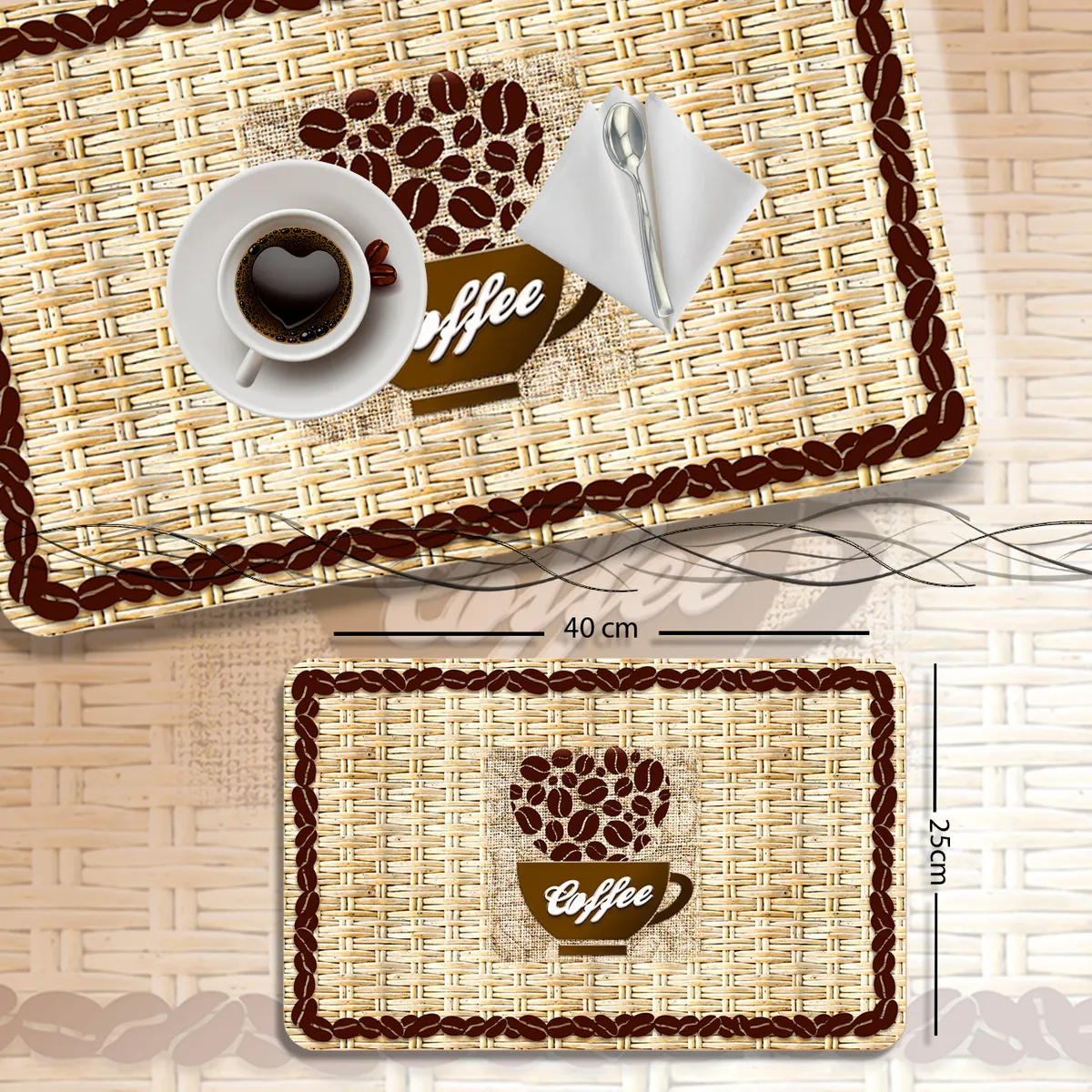MERCAR RAY - Set 6 Individuales PVC de mesa Coffe Beans 40 x 25cm