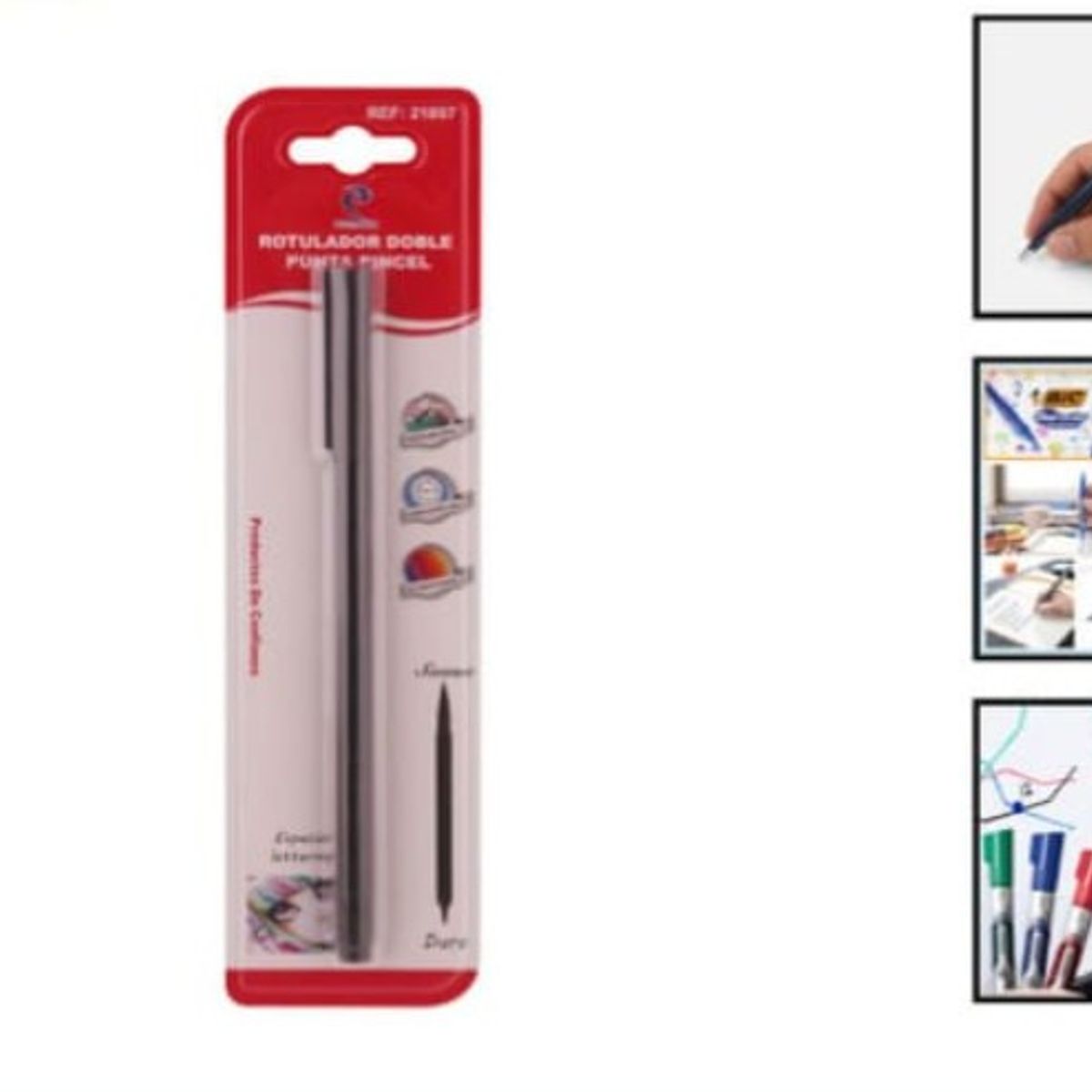 GENERICO - Lapiz Rotulador Doble Punta Pincel Set 3 Unidades