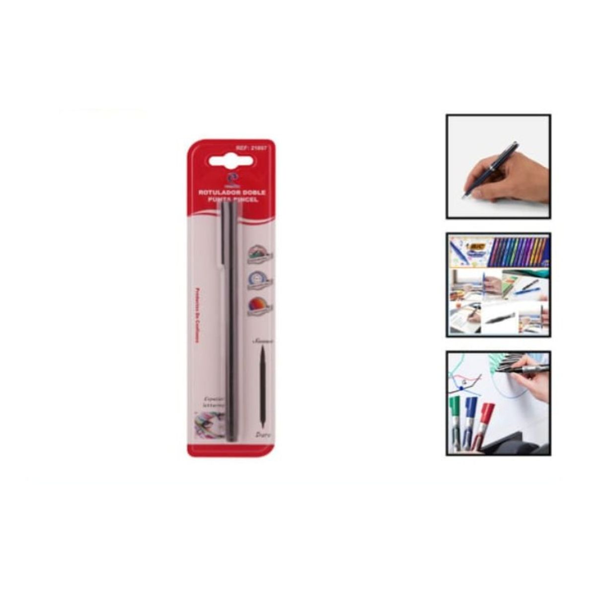 GENERICO - Lapiz Rotulador Doble Punta Pincel Set 3 Unidades