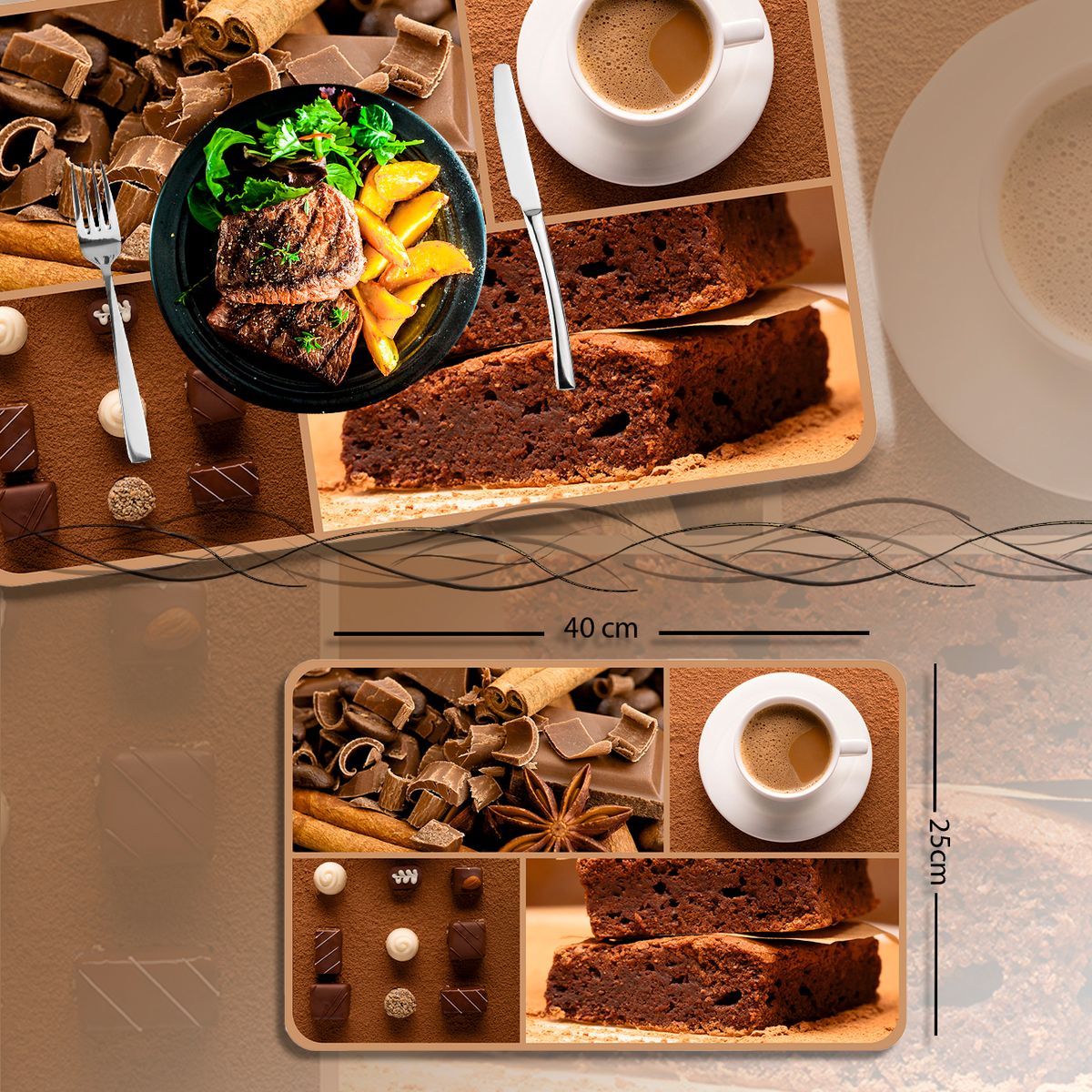 MERCAR RAY - Set 6 individuales PVC de mesa Cocoa 40 x 25cm