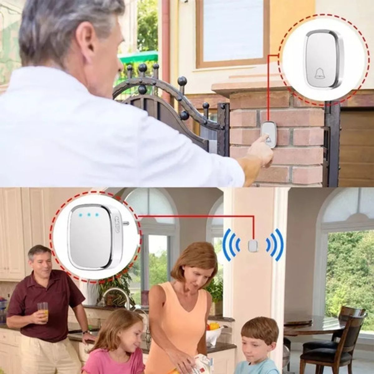 GENERICO - Timbre Inalámbrico Impermeable Con Luz Led 1 Transmiso 2 Rec