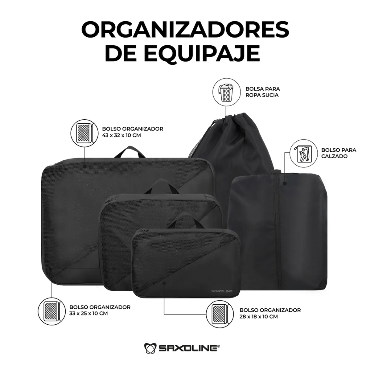 SAXOLINE - Organizadores de equipaje para Maletas Saxoline Negro