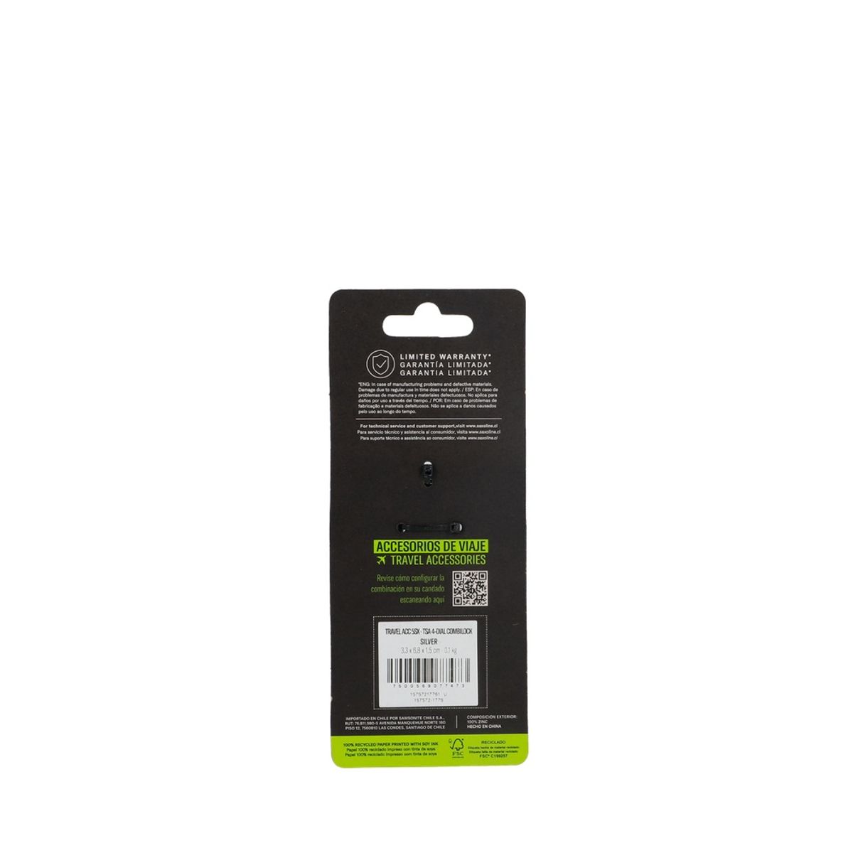 SAXOLINE - Candado para Maleta con 4 diales TSA Saxoline Plateado