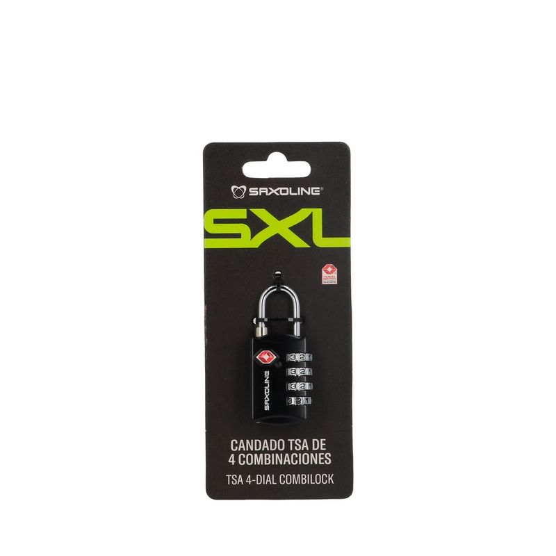 SAXOLINE - Candado para Maleta con 4 diales TSA Saxoline Negro