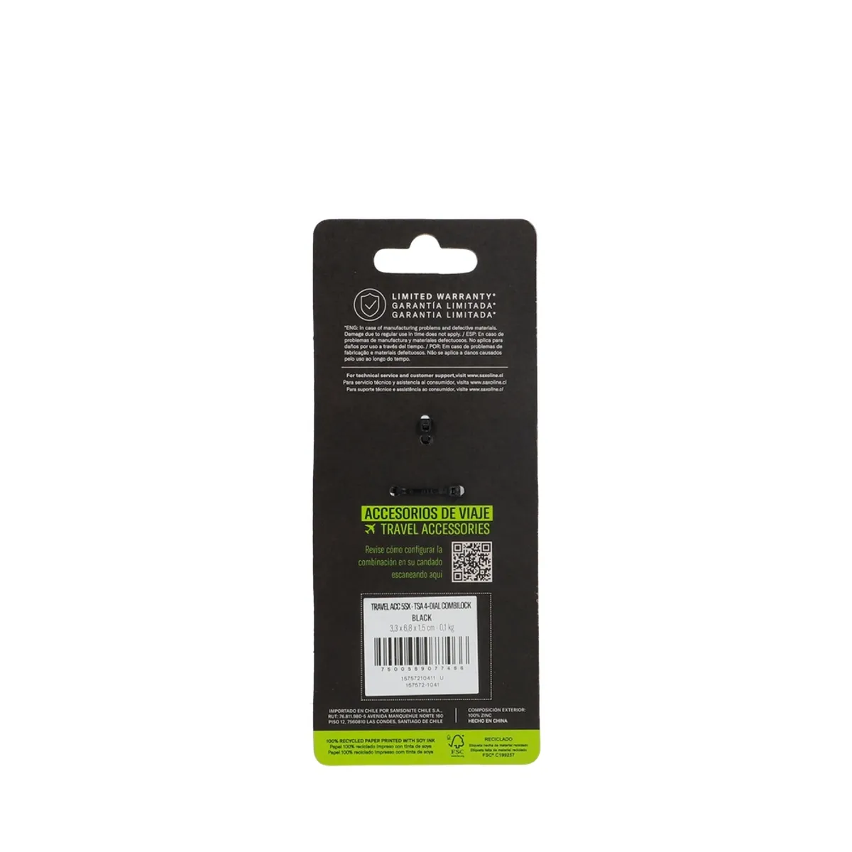 SAXOLINE - Candado para Maleta con 4 diales TSA Saxoline Negro