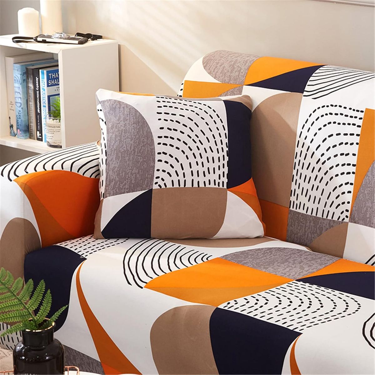 GENERICO - FUNDAS PARA  MUEBLE 3+1+1 CUBRE SILLON  TELA ELASTICA DISEÑO NARANJA