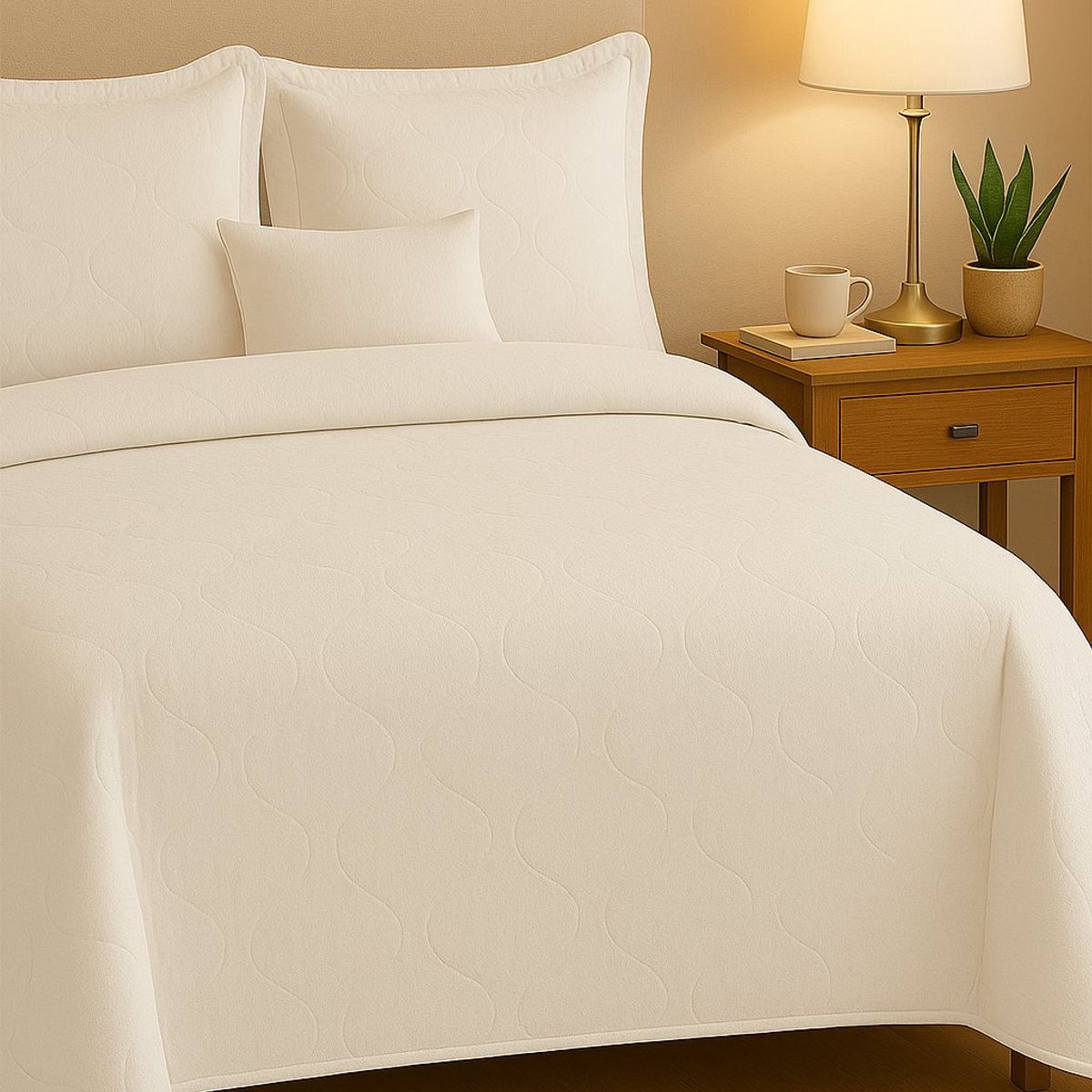 ANNGEBUT - Cubrecama Reversible Blanco  – Ligero - Incluye Fundas